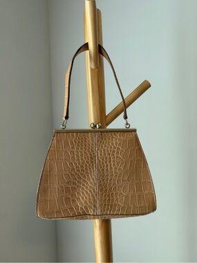 Vintage Liz Claiborne Faux Alligator Purse Beige Mid Century Hand Bag